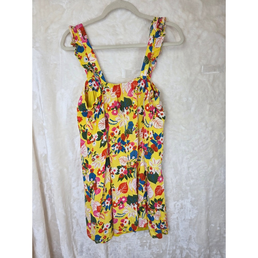 Emily Wonder Yellow Floral Ruffle Strap Mini Dress‎ Womens Large